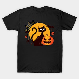 Black Cats Moon Pumpkin Funny T-Shirt